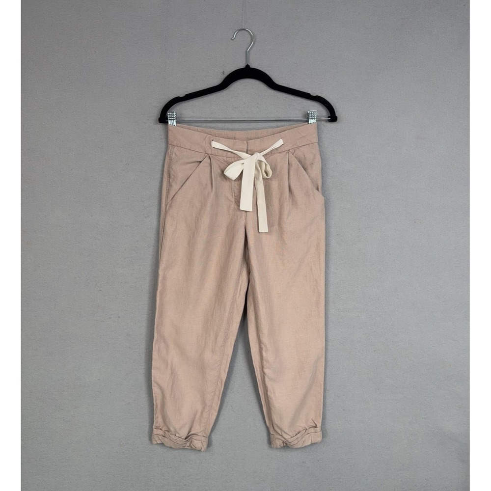 Wilfred Pants Womens 00 Beige Linen Crop Capri Minimalist Quiet Luxury Resort